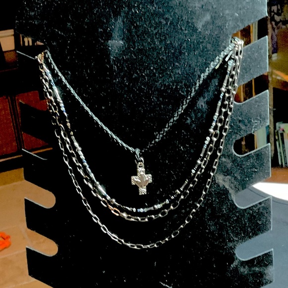 Four Strand Necklace with Silver Cross Adjustable - Picture 6 of 8